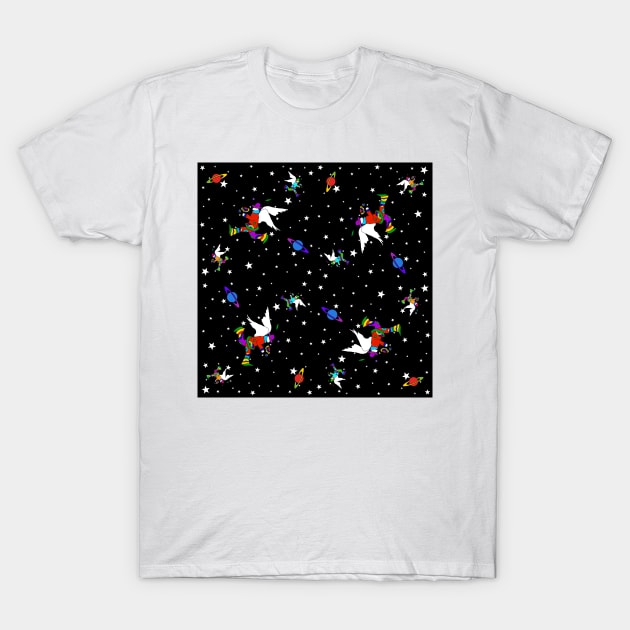 Angel Dudes Starry Night - black T-Shirt by SSSowers